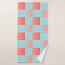 Toalha De Banho Elegante xadrez degradê azul empoeirado rosa coral