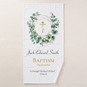 Toalha De Banho Eucalyptus Dourado Frame Ortodox Baptism Gift