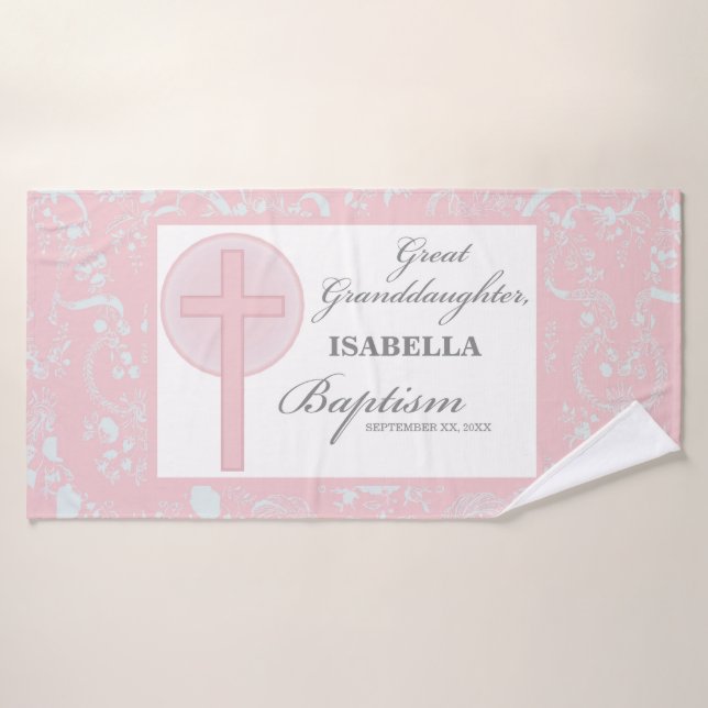 Toalha De Banho Excelente Batismo Avô Lace Rosa Personalizado (Toalha de Banho)