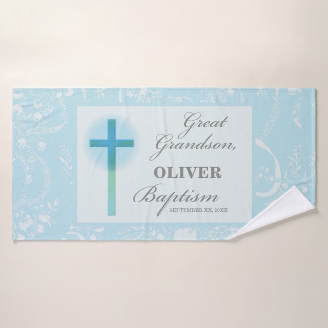 Toalha De Banho Excelente Neto Baptism Blue Lace Personalizado (Toalha de Banho)