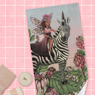 Toalha De Banho Fada rosa-branca com arte plana zebra Unicórica