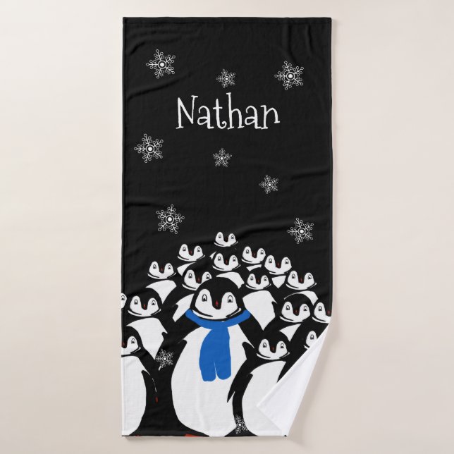 Toalha De Banho Família Penguin Personalizada (Toalha de Banho)