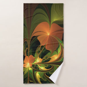 Toalha De Banho Fantasy Plant Abstrato Green Rust Brown Fractal