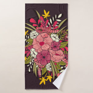 Toalha De Banho Febre da vintagem vibrante puxada pela mão, flora