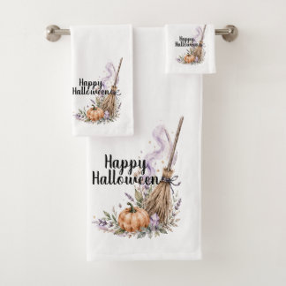 Toalha de Banho Feliz Halloween Vassoura de Bruxa
