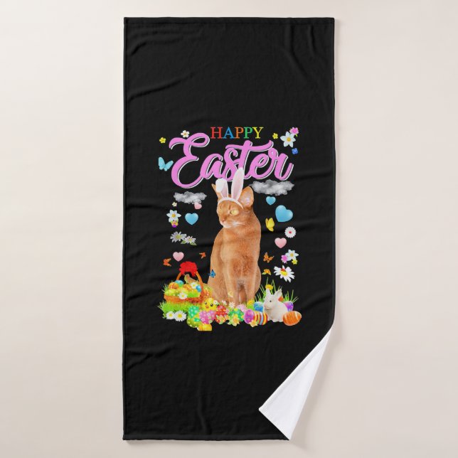Toalha De Banho Felz pascoa Bunny Abyssinian Cat (Toalha de Banho)