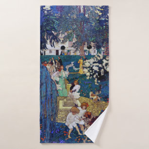 Toalha De Banho Festa de Jardim com Cachorro e Gato, Jessie Willco