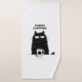 Toalha De Banho First Coffee Then Meow – Funny Cat Coffee Lover