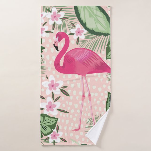 Toalha De Banho Flamingo and palm trees seamless pattern illustrat (Toalha de Banho)