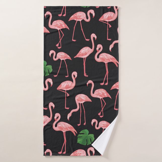Toalha De Banho flamingo com folhas de palma de monstera. (Toalha de Banho)