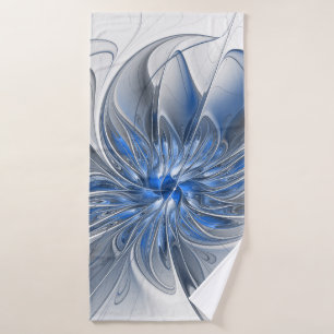 Toalha De Banho Flor de Arte Fracionada com Cinza Azul abstrato