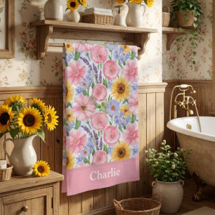 Toalha De Banho Flor Preta Rosa Personalizada