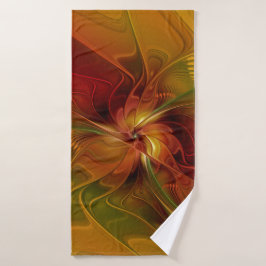 Toalha De Banho Flor verde-laranja-abstrato Vermelho Castanho-Cast