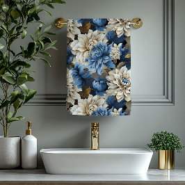 Toalha de Banho Floral Azul Marinho Marfim Dourado