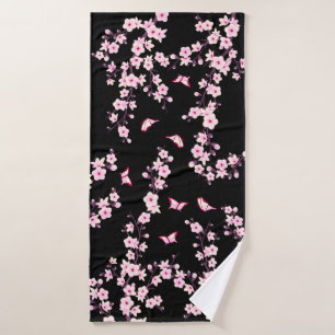 Toalha De Banho Floral Cherry Blossoms PINK preto