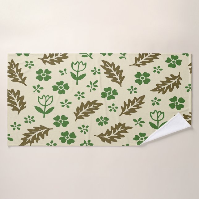 Toalha de Banho Floral Creme e Verde (Toalha de Banho)