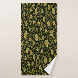 Toalha De Banho Floral Preto e Dourado