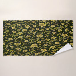 Toalha De Banho Floral Preto e Dourado