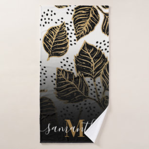 Toalha De Banho Floral Preto e Ouro