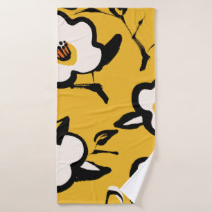 Toalha De Banho Floral Vintage de padrão amarelo com esboço na m