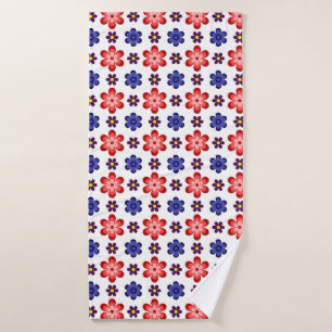 Toalha de Banho Flores Azul Roxo Vermelho Boho