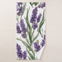 Toalha De Banho Flores de Lavanda Roxa Botânica Aquarela