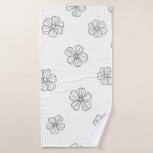 Toalha De Banho Flores desenhadas em preto sobre fundo branco. Sea