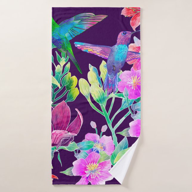 Toalha De Banho Flores e aves exóticas (Toalha de Banho)
