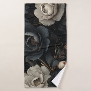 Toalha De Banho Flores em preto e branco