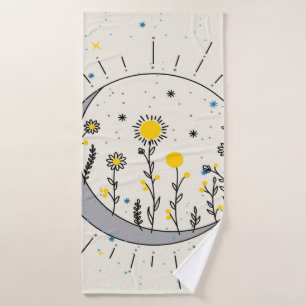 Toalha De Banho Flores planeiam o sol e a arte gráfica da lua