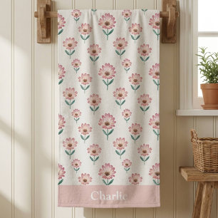 Toalha De Banho Flores Rosa Pastel Personalizadas para Crianças