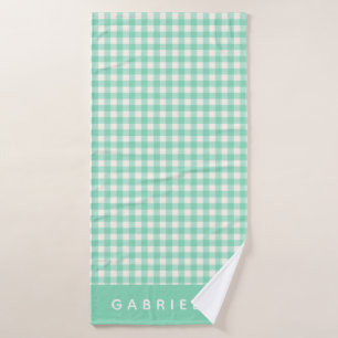 Toalha De Banho Fofo Personalizado Xadrez Ginga Verde Menta Vintag