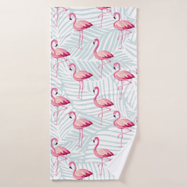 Toalha De Banho Folhas de Flamingo e Palma Rosa - Bonitas (Toalha de Banho)