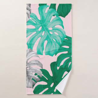 Toalha De Banho Folhas tropicais de monstera ilustração desenhada