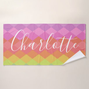 Toalha De Banho Formas Geométricas Coloridas em Rosa Personalizada