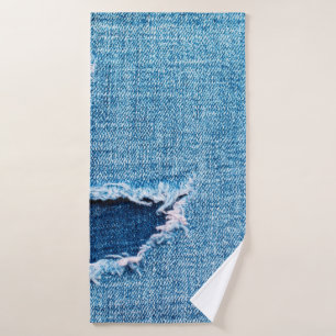 Toalha De Banho Fundo de denim texturizado. Furo no tecido