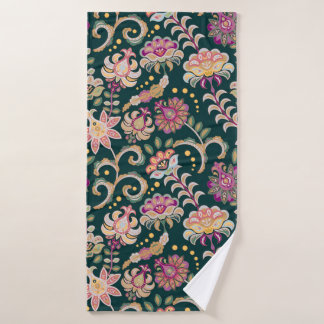 Toalha De Banho Fundo floral sem costura. Flores e folhas cor-de-r