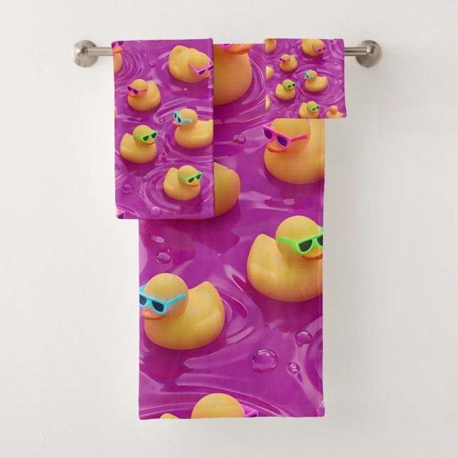 Toalha de banho funky rosa com padrão de pato de b (Insitu)