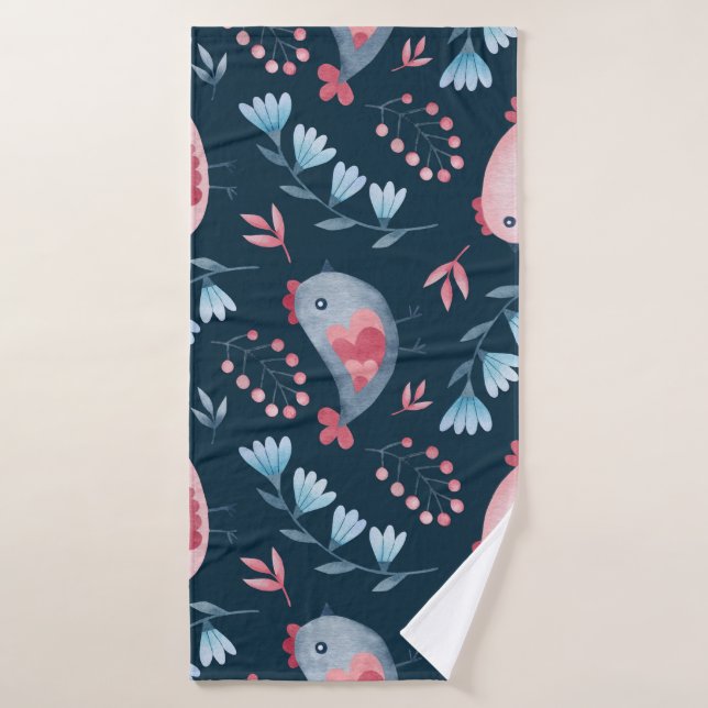 Toalha De Banho Galinhas Folk: Padrão Sem Costura De Aquarela. (Toalha de Banho)