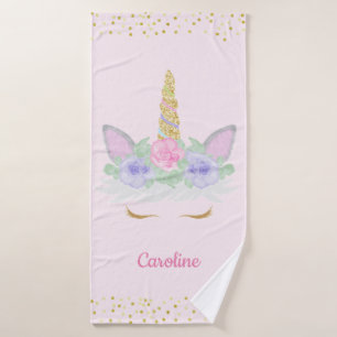 Toalha De Banho Garotas Douradas Rosa  e Brilhantes do Unicórnio P