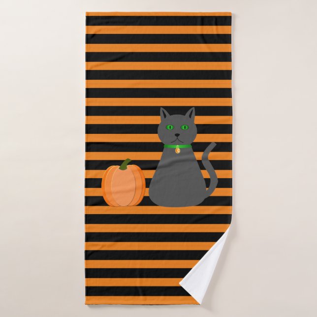 Toalha De Banho Gato e Abóbora do Halloween (Toalha de Banho)