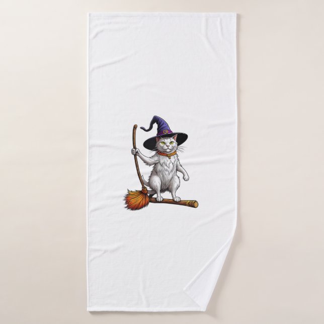 Toalha De Banho Gato Feiticeiro Halloween Bruxas Mystical Cat Love (Toalha de Banho)