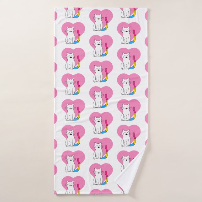 Toalha De Banho Gato Pansexual com coração (Toalha de Banho)