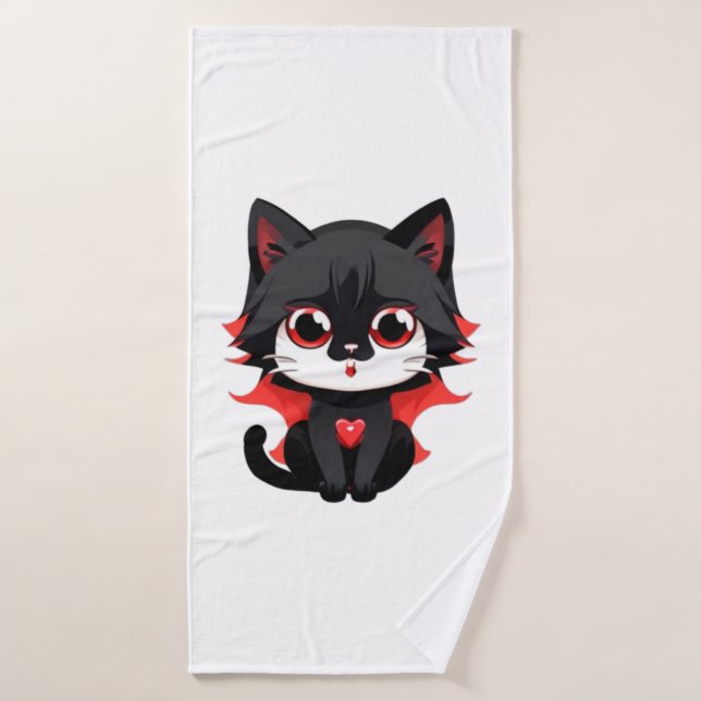 Toalha De Banho Gato preto com cor vermelha (Toalha de Banho)