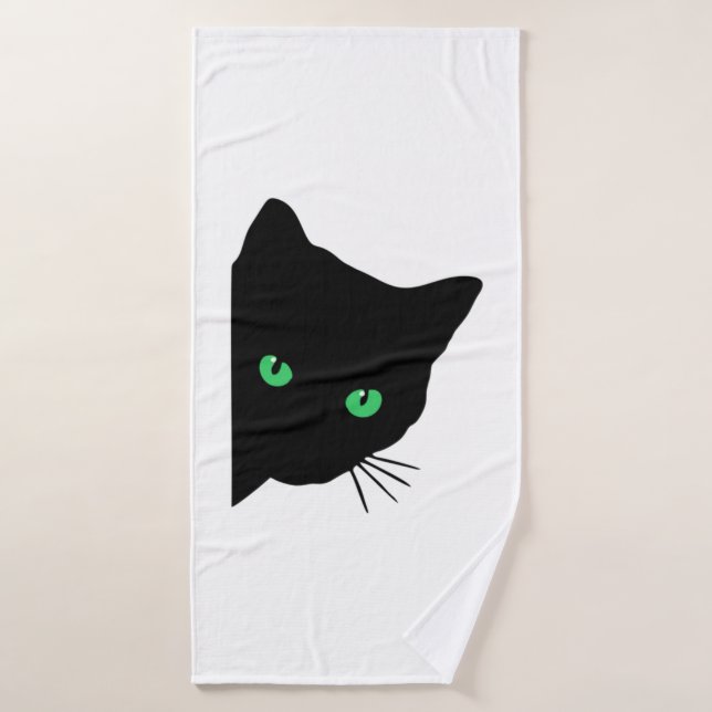 Toalha De Banho gato preto com olhos verdes (Toalha de Banho)