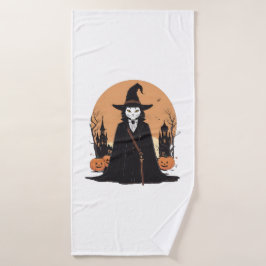Toalha De Banho Gato Preto Salem Místico com Pumpkins