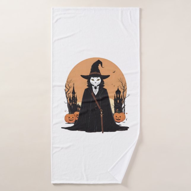 Toalha De Banho Gato Preto Salem Místico com Pumpkins (Toalha de Banho)
