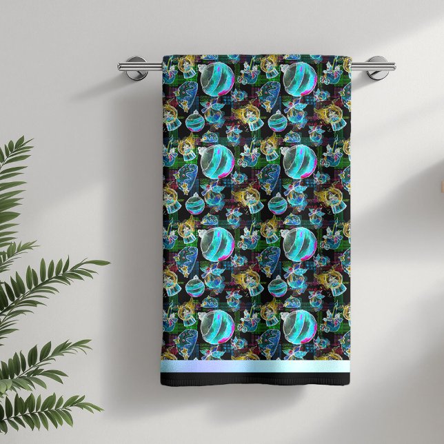 Toalha De Banho Globo de Natal Negro e Padrão de Ornamento (Criador carregado)