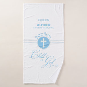 Toalha De Banho Godson Baptism Blue Child of Deus Personalizado