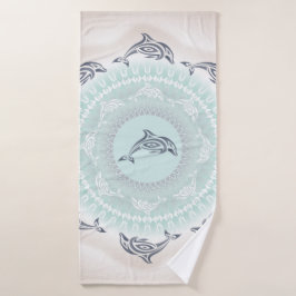 Toalha De Banho Golfinhos Mandala Pale Blue Taupe